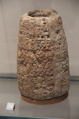 Inscribed clay cone, c. 2900-2340 BC. Musée du Louvre, Paris 